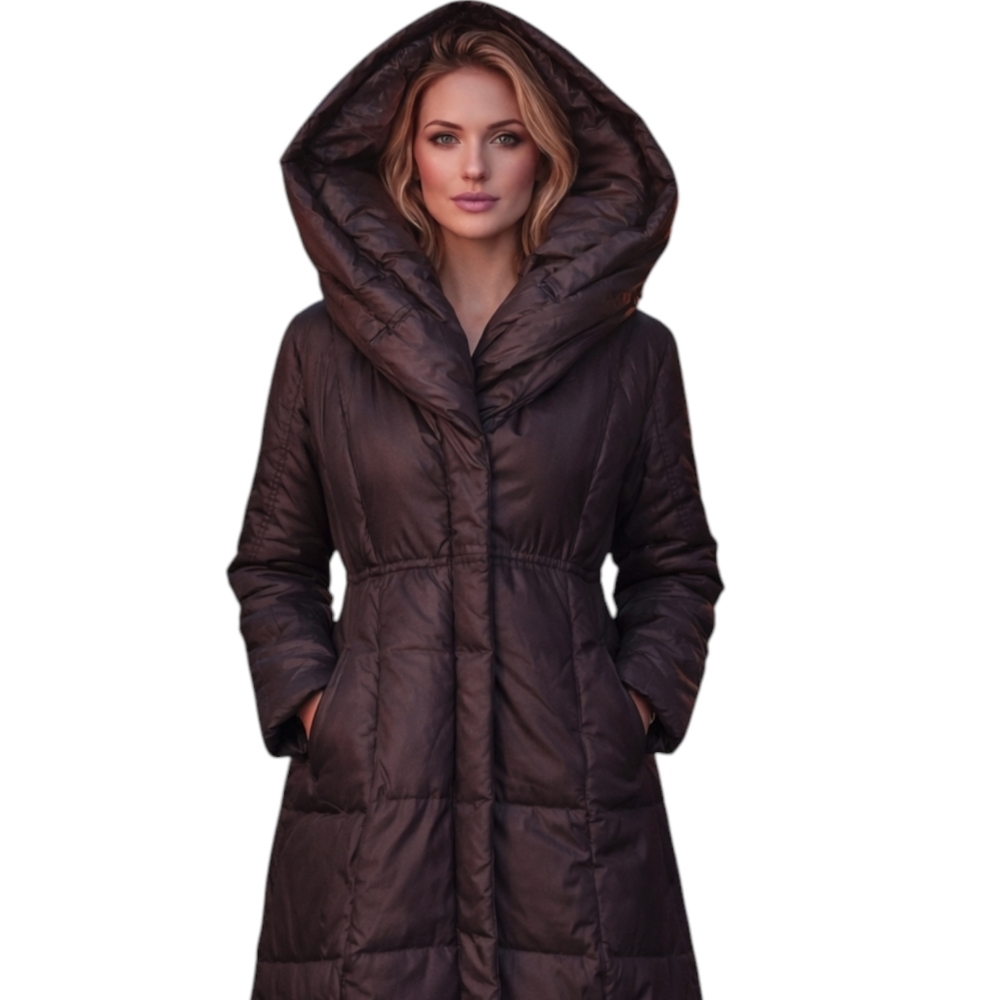 Elie Tahari Down Filled Brown Puffer Coat Oversized Hood Sz S Open To Offers